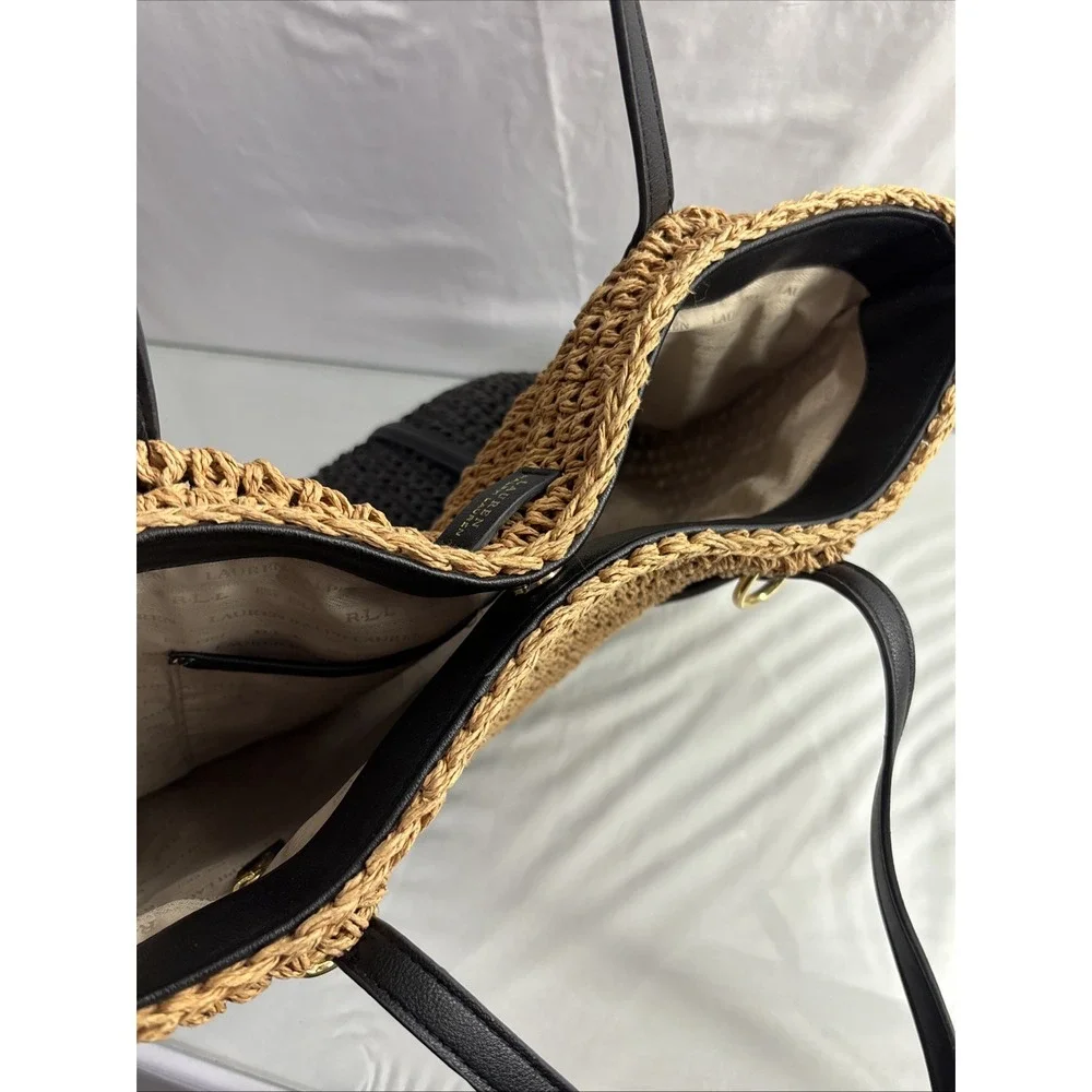 Lauren Ralph Lauren Raffia Brown Tote Bag Designer Preppy Coastal Resort